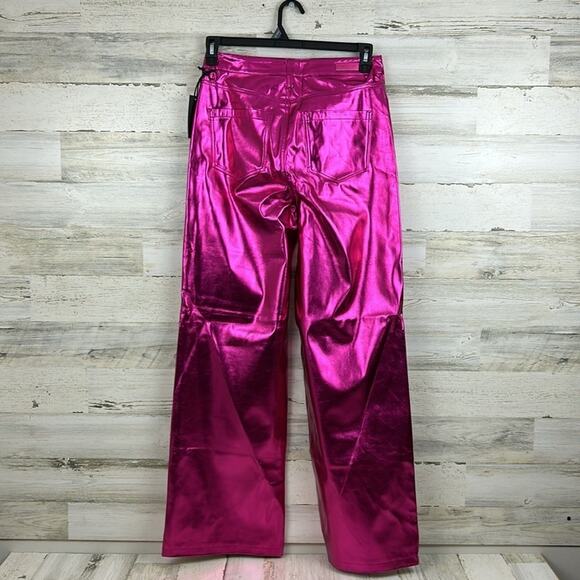 Blank NYC x Free People Women’s 30 Hot Pink Vegan Leather Wide Leg Pants NWT - Picture 2 of 8